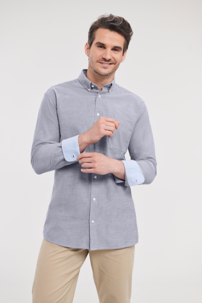 Russell Men's Long Sleeve Tailored Washed Oxford Shirt