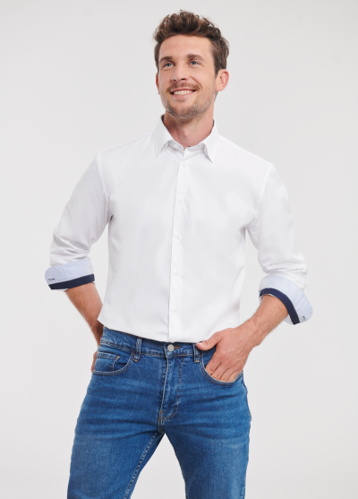 Russell Men's Long Sleeve Tailored Contrast Ultimate Stretch Shirt